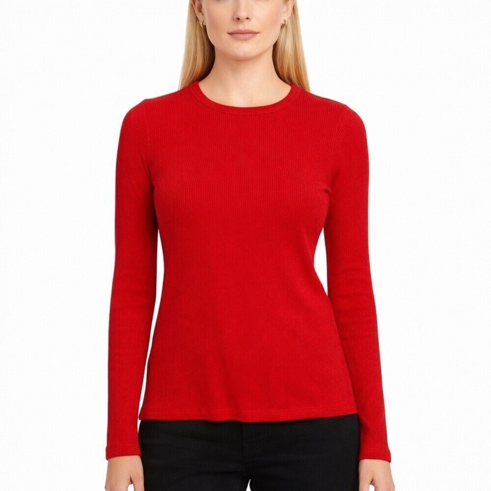 Sablyn Red Quincy Long Sleeve Fitted Ribbed Crewneck Top Tee Size XS NWT